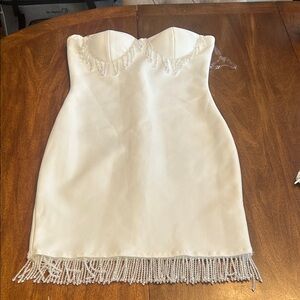 Fashion Nova Strapless White Dress with Beaded Fringe